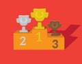 Gold, Silver and Bronze Trophy Cup on prize podium Royalty Free Stock Photo