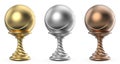 Gold, silver and bronze trophy cup TENNIS 3D Royalty Free Stock Photo