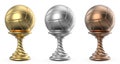 Gold, silver and bronze trophy cup VOLLEYBALL 3D Royalty Free Stock Photo