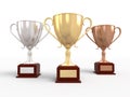 Gold, silver and bronze trophy cups