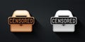 Gold and silver Censored stamp icon isolated on black background. Long shadow style. Vector