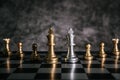 Gold and Silver Chess on chess board game for business metaphor leadership concept Royalty Free Stock Photo