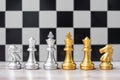 Gold and silver Chess figure on Chessboard against opponent or enemy. Strategy, Conflict, management, business planning, tactic,