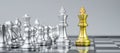 Gold and silver Chess King fgure on Chessboard against opponent or enemy. Strategy, Conflict, management, business planning,