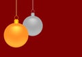 Gold and silver Christmas balls on a dark red background Royalty Free Stock Photo