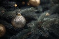 gold and silver christmas ornaments on a pine tree Royalty Free Stock Photo