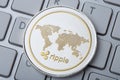 Gold and silver coin - Ripple crypto currency. Virtual currency on the keys Royalty Free Stock Photo