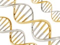 Gold and silver colored dna helix. 3D illustration