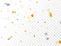 Gold and silver confetti background. Glitter falling paper. Anniversary party. Carnival serpentine and tinsel poster Royalty Free Stock Photo