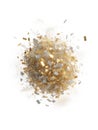 Gold and silver confetti explosion with glitter particles against white background image Royalty Free Stock Photo