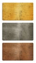 Gold, silver, copper metal plates over white Royalty Free Stock Photo