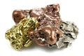 Gold, silver and copper nuggets Royalty Free Stock Photo