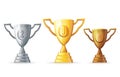 Gold silver copper victory award cup prize realistic 3d trophy icons isolated design vector illustration Royalty Free Stock Photo