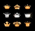 Gold and silver crowns icons set Royalty Free Stock Photo