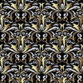 Gold silver 3d damask seamless pattern. Vector floral beautiful Royalty Free Stock Photo