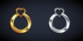 Gold and silver Diamond engagement ring icon isolated on black background. Long shadow style. Vector Royalty Free Stock Photo