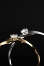 Gold And Silver Diamond Ring Couple Isolated On black Background, 3D Rendering Royalty Free Stock Photo