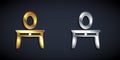 Gold and silver Dressing table icon isolated on black background. Long shadow style. Vector Royalty Free Stock Photo