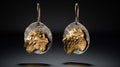 Textural Portraits: Golden And Silver Wolf Earrings