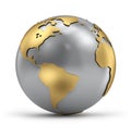 Gold and Silver Earth Globe with Shadow Royalty Free Stock Photo