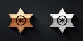 Gold and silver Falling star icon isolated on black background. Meteoroid, meteorite, comet, asteroid, star icon. Long