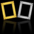 gold and silver frames isolated on black with reflection Royalty Free Stock Photo