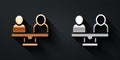 Gold and silver Gender equality icon isolated on black background. Equal pay and opportunity business concept. Long Royalty Free Stock Photo