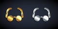 Gold and silver Glasses icon isolated on black background. Eyeglass frame symbol. Long shadow style. Vector Royalty Free Stock Photo