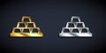 Gold and silver Gold bars icon isolated on black background. Banking business concept. Long shadow style. Vector Royalty Free Stock Photo