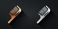 Gold and silver Hairbrush icon isolated on black background. Comb hair sign. Barber symbol. Long shadow style. Vector Royalty Free Stock Photo