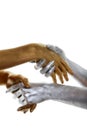Gold and silver hands Royalty Free Stock Photo