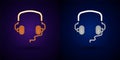 Gold and silver Headphones icon isolated on black background. Earphones. Concept for listening to music, service