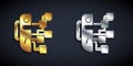 Gold and silver Humanoid robot icon isolated on black background. Artificial intelligence, machine learning, cloud