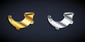 Gold and silver Hunting horn icon isolated on black background. Long shadow style. Vector Royalty Free Stock Photo