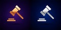 Gold and silver Judge gavel icon isolated on black background. Gavel for adjudication of sentences and bills, court