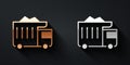Gold and silver Large industrial mining dump truck icon isolated on black background. Big car. Long shadow style. Vector