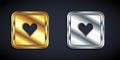 Gold and silver Like heart icon isolated on black background. Counter Notification Icon. Follower Insta. Long shadow