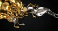 Gold and silver liquid splash creates a metallic wave Royalty Free Stock Photo