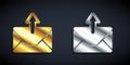 Gold and silver Mail and e-mail icon isolated on black background. Envelope symbol e-mail. Email message sign. Long Royalty Free Stock Photo