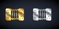 Gold and silver Musical instrument accordion icon isolated on black background. Classical bayan, harmonic. Long shadow