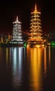 Gold Silver Pagodas Night Illuminated Guilin China Royalty Free Stock Photo