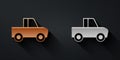 Gold and silver Pickup truck icon isolated on black background. Long shadow style. Vector Royalty Free Stock Photo