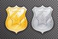 Gold and silver police officer badge icon protection insignia law order decoration vector design illustration Royalty Free Stock Photo