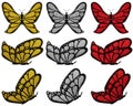 Gold, silver and red glitter patterned butterfly set. Royalty Free Stock Photo