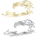 Gold and silver ripe wheat ears frame, border or corner element. Royalty Free Stock Photo