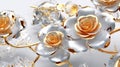 Gold Silver Rose Flowers Transparent Glitter Clean Transparent Super Detail. Generative AI