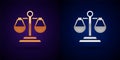 Gold and silver Scales of justice icon isolated on black background. Court of law symbol. Balance scale sign. Vector Royalty Free Stock Photo