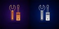 Gold and silver Screwdriver and wrench spanner tools icon isolated on black background. Service tool symbol. Vector Royalty Free Stock Photo