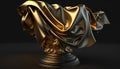 a gold and silver sculpture with a black background and a black background with a gold cloth draped over the top of it and a Royalty Free Stock Photo