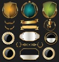 Gold and silver shields laurel wreaths and badges collection Royalty Free Stock Photo